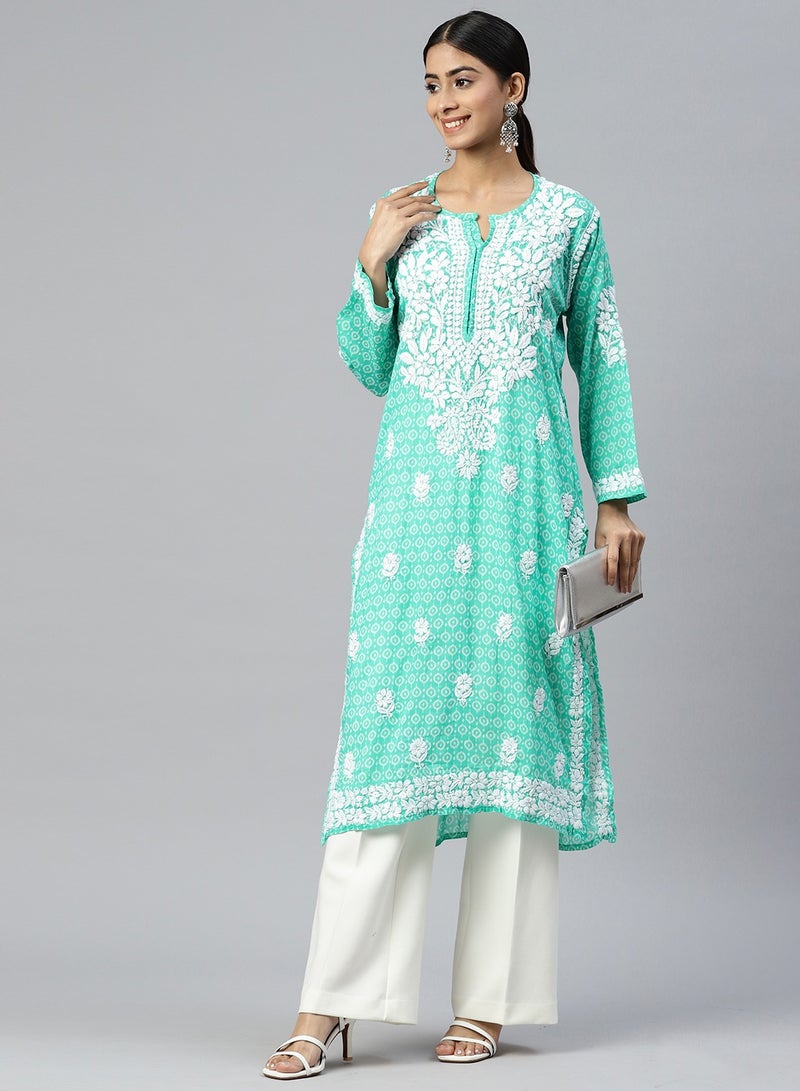 Women Hand Embroidered Lucknowi Chikankari Mulmul Cotton Kurta - AL3650