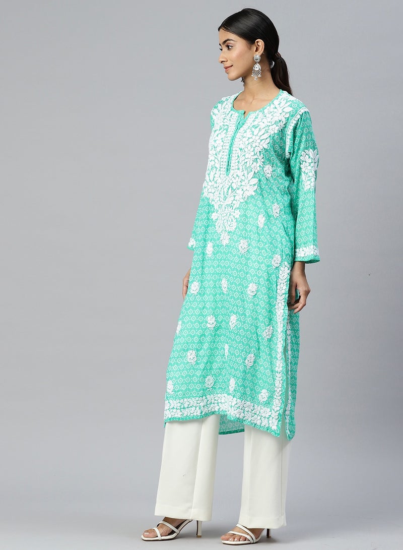 Women Hand Embroidered Lucknowi Chikankari Mulmul Cotton Kurta - AL3650