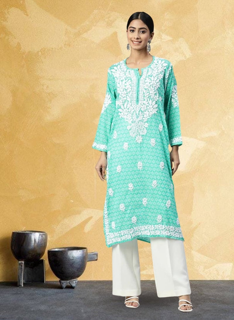 Women Hand Embroidered Lucknowi Chikankari Mulmul Cotton Kurta - AL3650