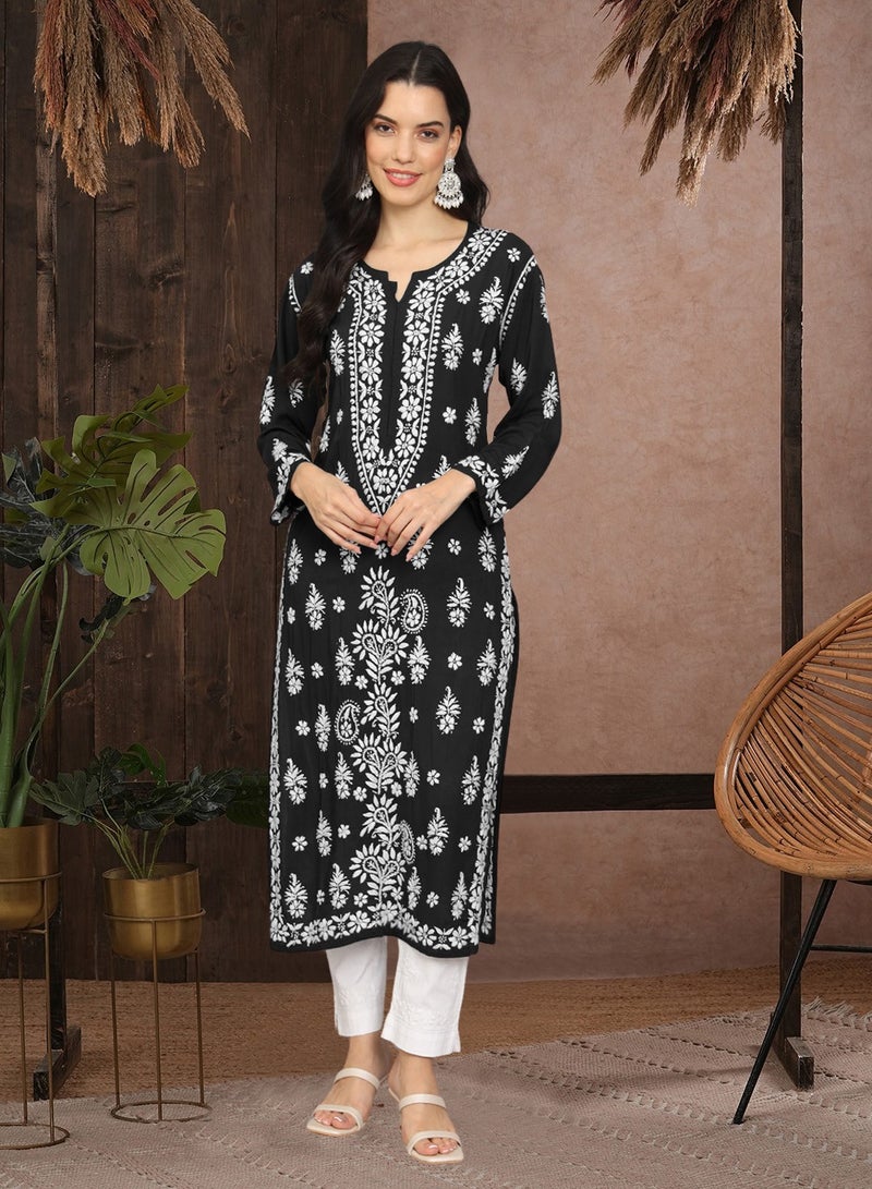 Women Chikankari Hand Embroidered Modal Kurta -AL4042