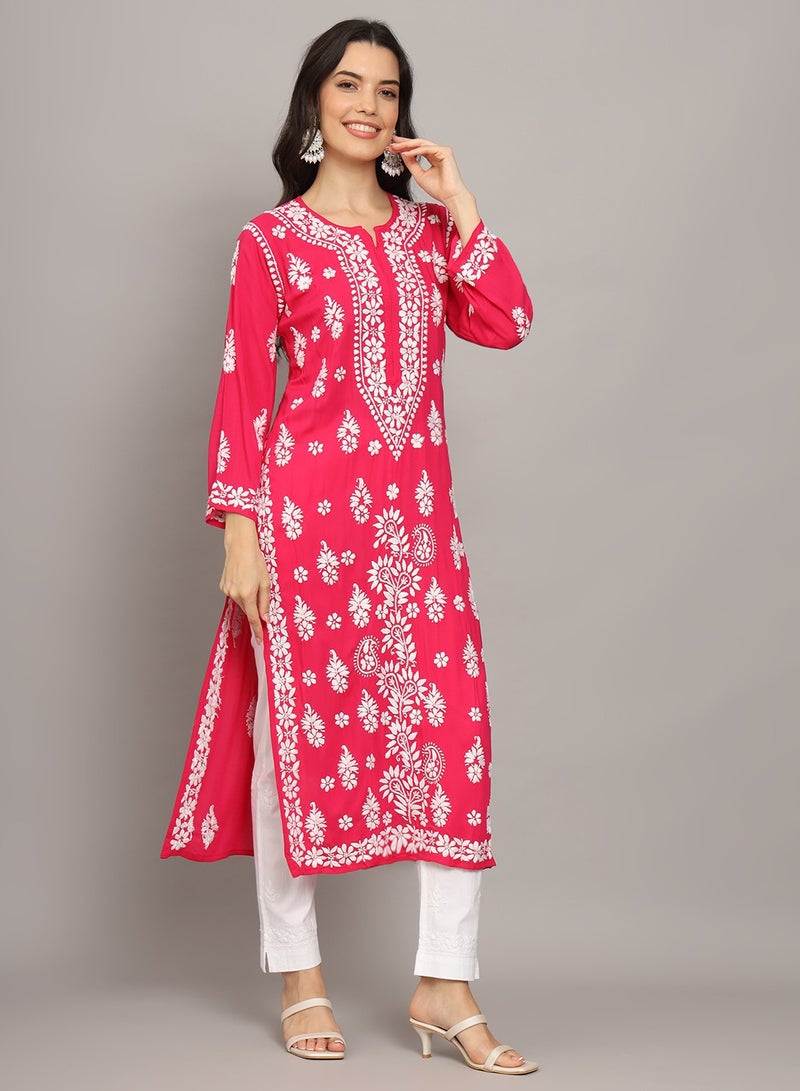 Women Chikankari Hand Embroidered Modal Kurta -AL4042