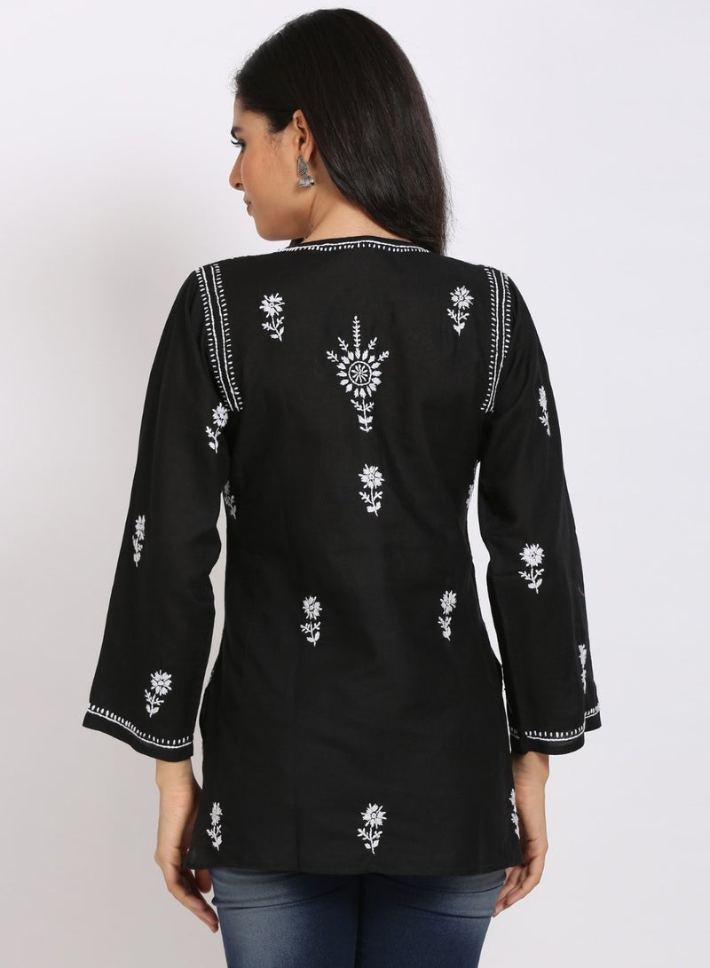 Women Hand Embroidered Chikankari Cotton Kurti-ALSTV115