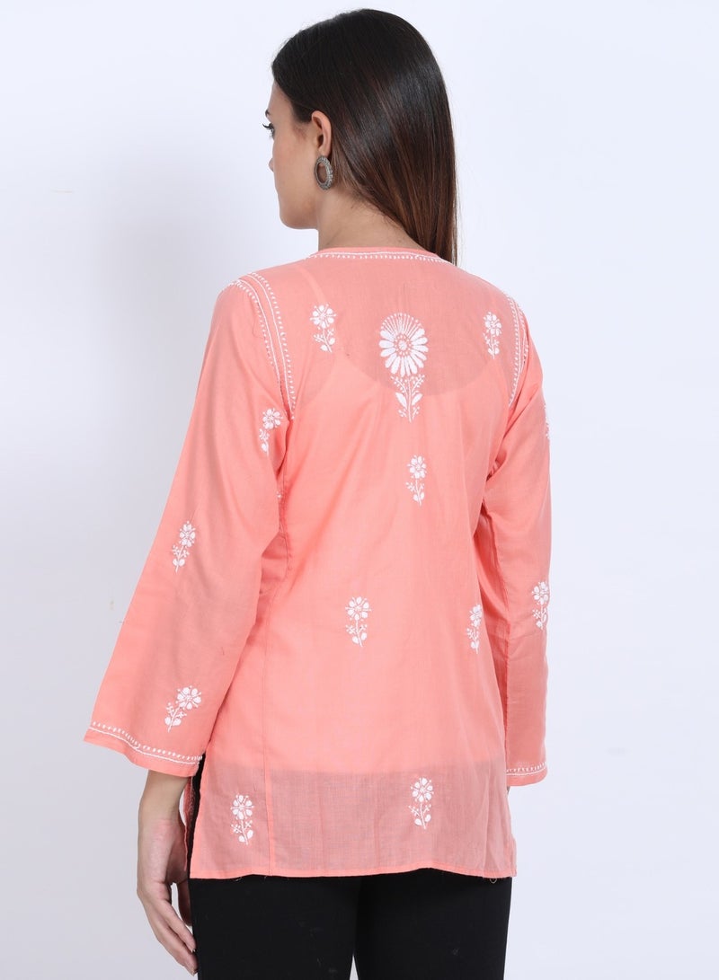 Women Hand Embroidered Chikankari Cotton Kurti-ALSTV115