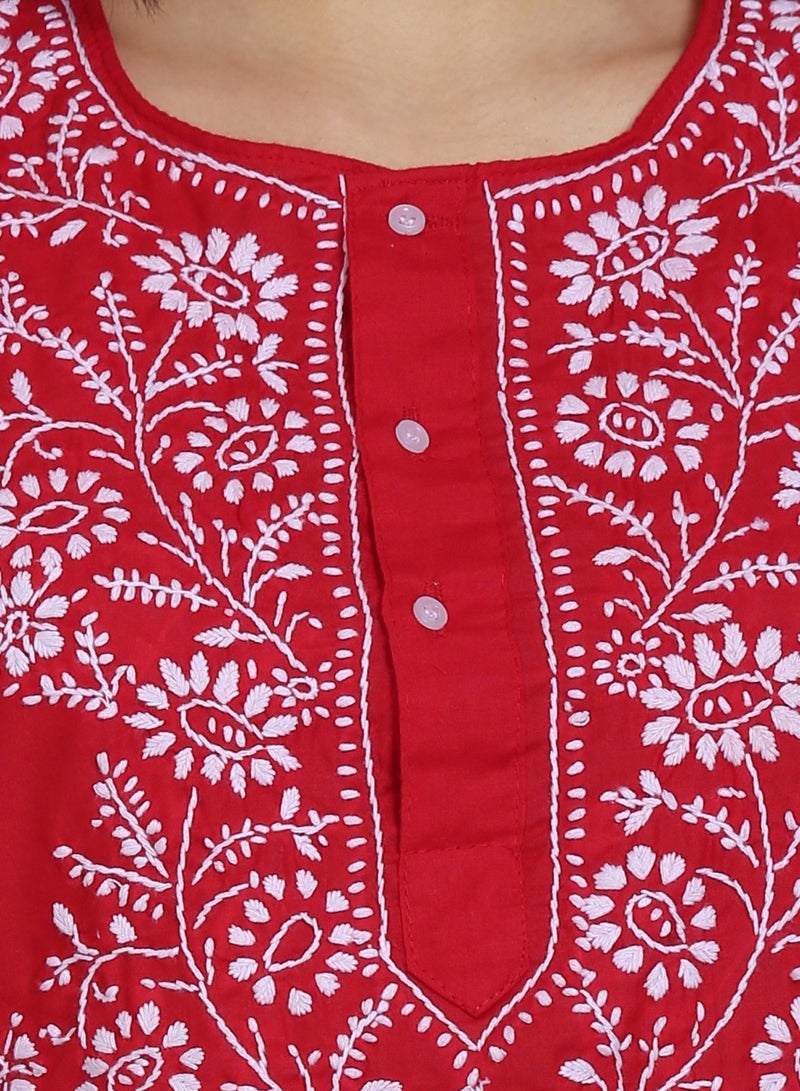 Women Hand Embroidered Chikankari Cotton Kurti-ALSTV115