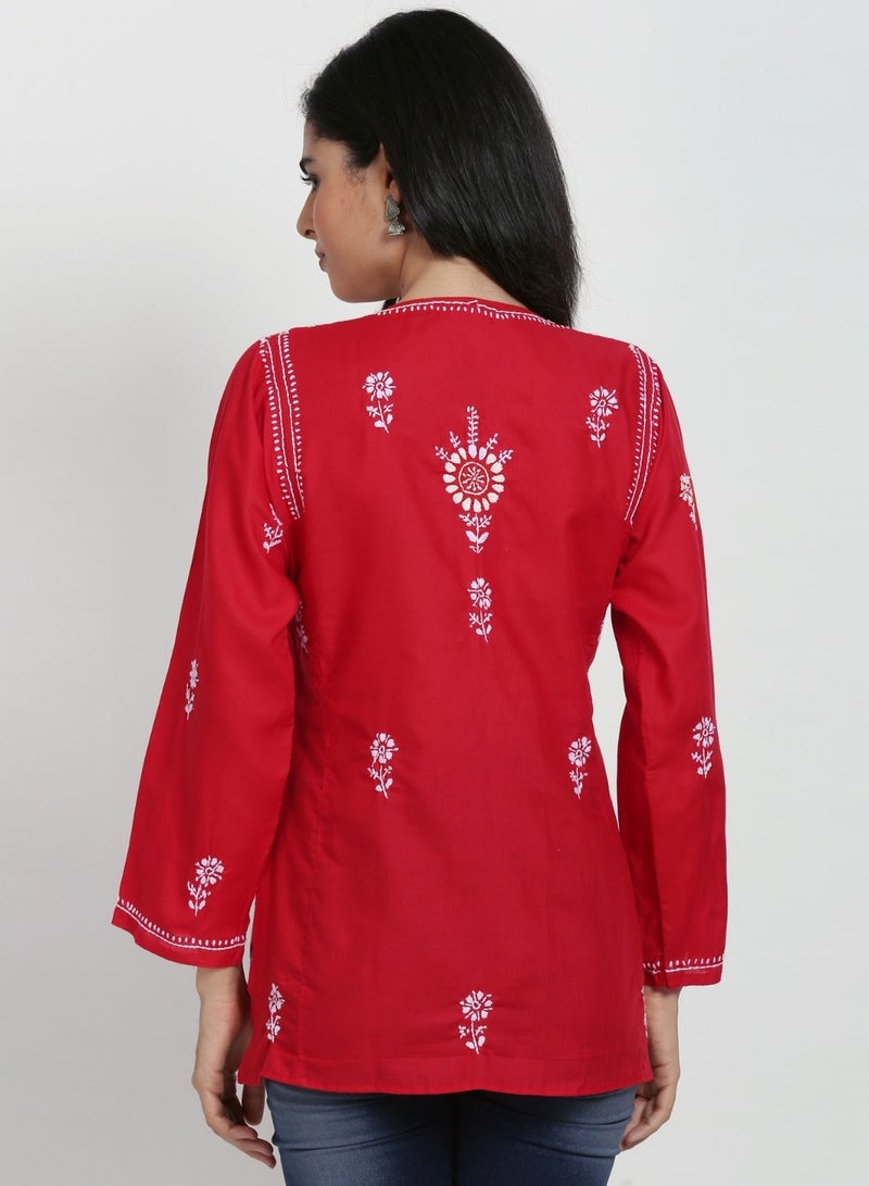 Women Hand Embroidered Chikankari Cotton Kurti-ALSTV115