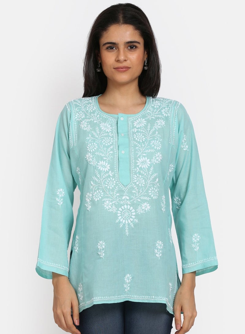 Women Hand Embroidered Chikankari Cotton Kurti-ALSTV115