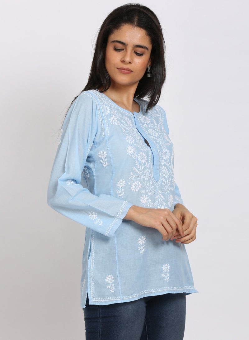 Women Hand Embroidered Chikankari Cotton Kurti-ALSTV115