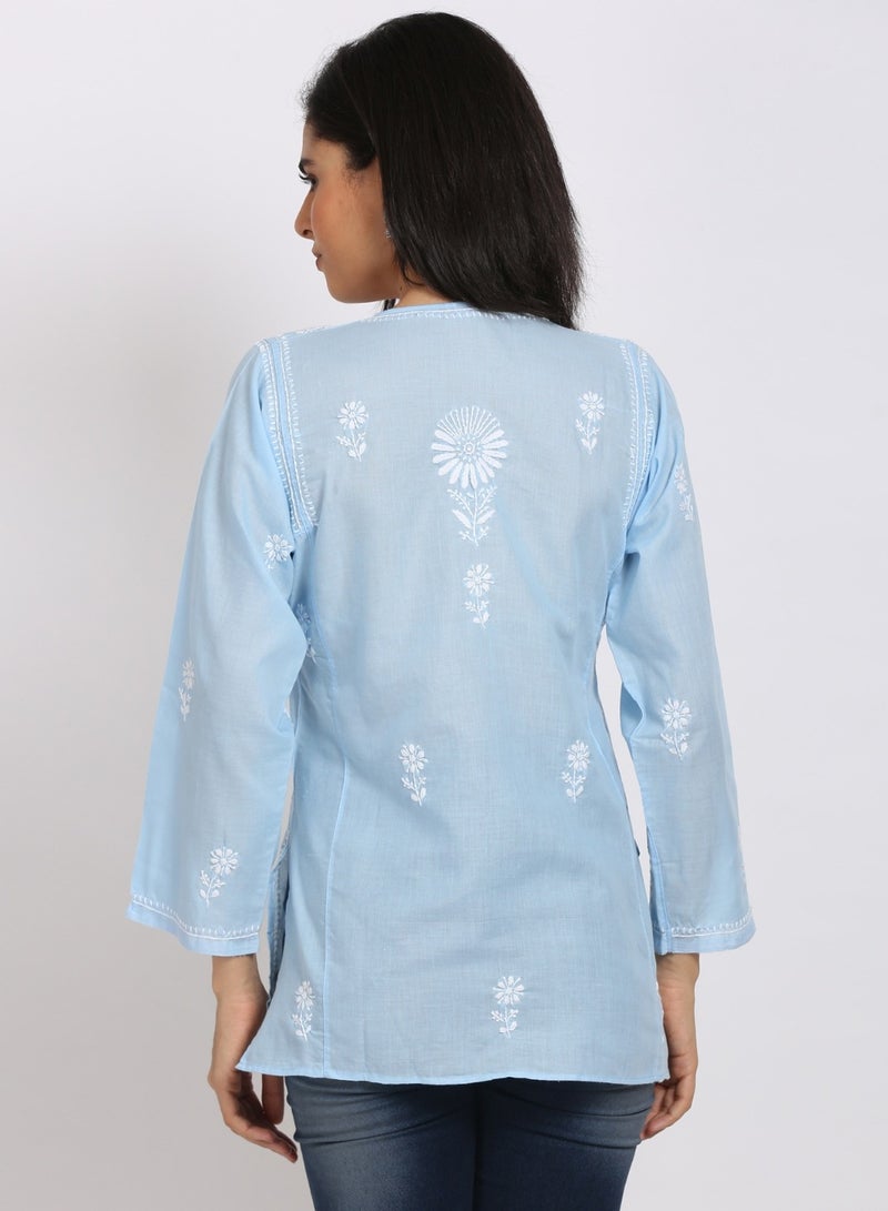 Women Hand Embroidered Chikankari Cotton Kurti-ALSTV115