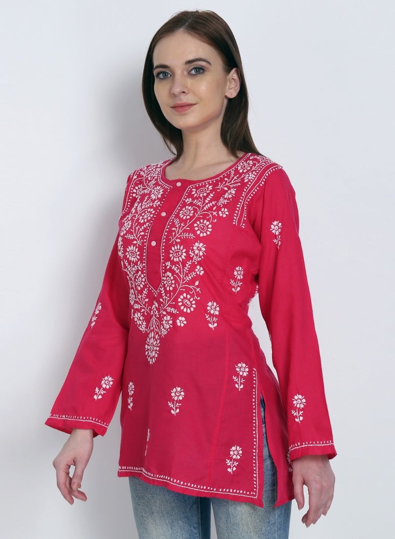 Women Hand Embroidered Chikankari Cotton Kurti-ALSTV115