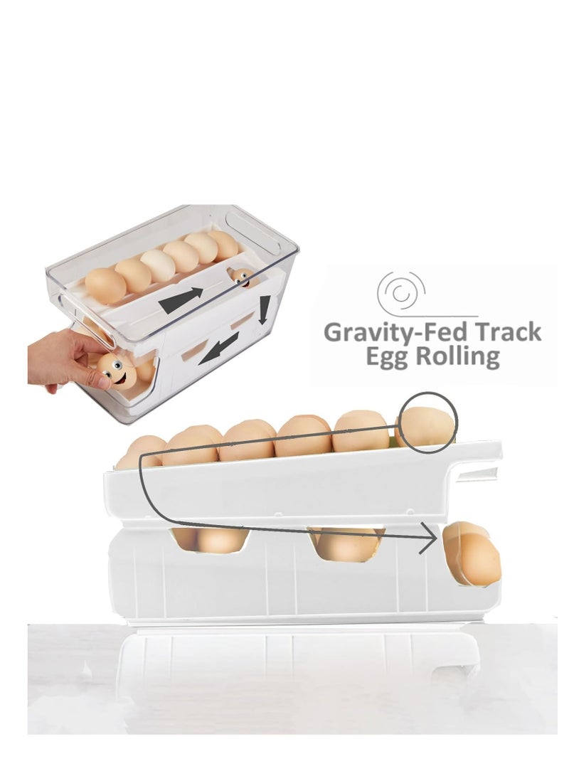 Rolling Egg Holder For Refrigerator,Eggs 24 Count Organizer for Refrigerator,Egg Storage Container Dispenser For Refrigerator,Deviled Egg Containers With Lid,Clear Plastic Egg Tray for fridge