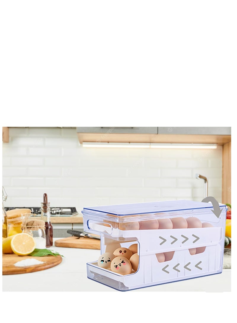 Rolling Egg Holder For Refrigerator,Eggs 24 Count Organizer for Refrigerator,Egg Storage Container Dispenser For Refrigerator,Deviled Egg Containers With Lid,Clear Plastic Egg Tray for fridge