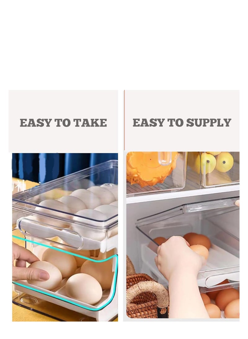Rolling Egg Holder For Refrigerator,Eggs 24 Count Organizer for Refrigerator,Egg Storage Container Dispenser For Refrigerator,Deviled Egg Containers With Lid,Clear Plastic Egg Tray for fridge