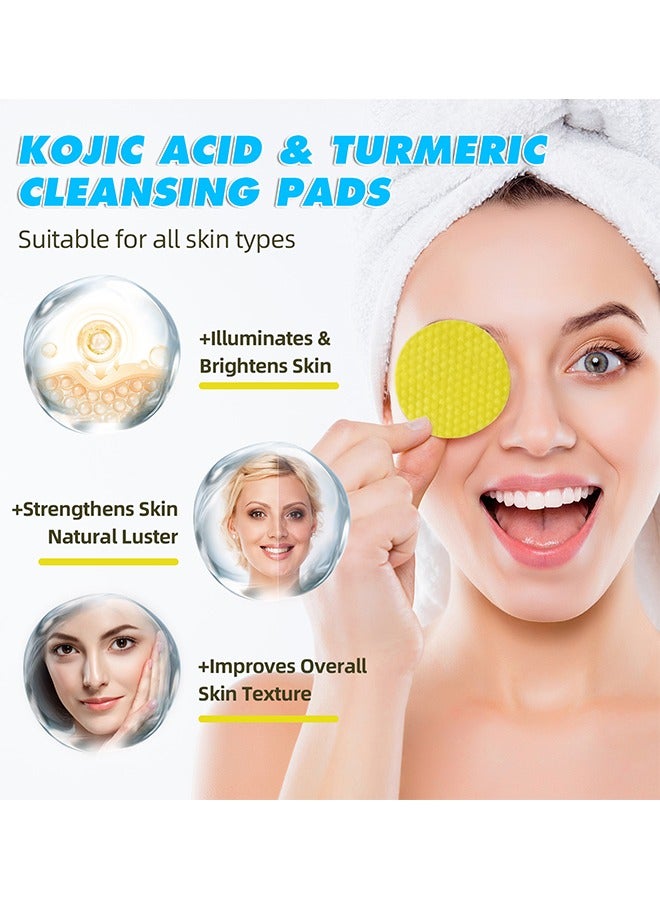 Kojic Acid & Turmeric Cleansing Pads- Dark Spots Cleansing Pads Helps Balance Skin Oil & Water Fade Spot Remove Excess Keratin Clean Oil Refines Pores 60 Pieces