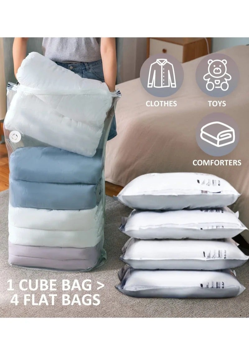 4 Pack Cube Vacuum Space Saver Bags 100*80*32cm Extra Large Compressed Closet Organizers and Storage Bags for Comforters, Pillows, Bedding, Blankets, Clothes, 80% Space, No Pumps Needed