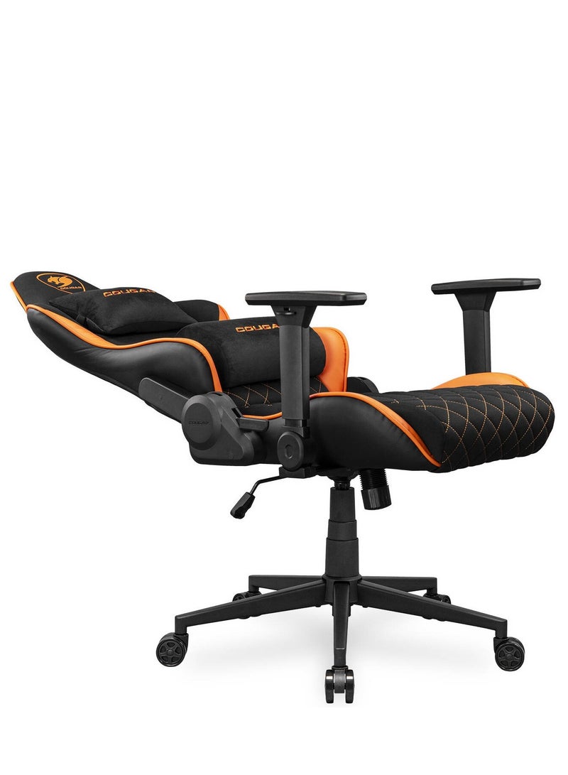 Cougar Armor One V2 F Gaming Chair, Woven Fabric Surface, 4D Folding Armrests, 155° Reclining, Piston Lift Height Adjustment, Up to 12kg Weight Support, Black / Orange | 3MA2FORB.0001