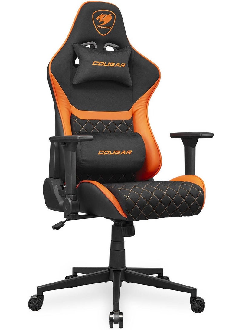 Cougar Armor One V2 F Gaming Chair, Woven Fabric Surface, 4D Folding Armrests, 155° Reclining, Piston Lift Height Adjustment, Up to 12kg Weight Support, Black / Orange | 3MA2FORB.0001