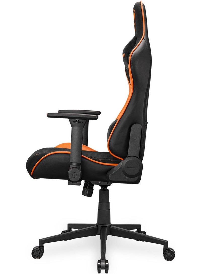 Cougar Armor One V2 F Gaming Chair, Woven Fabric Surface, 4D Folding Armrests, 155° Reclining, Piston Lift Height Adjustment, Up to 12kg Weight Support, Black / Orange | 3MA2FORB.0001