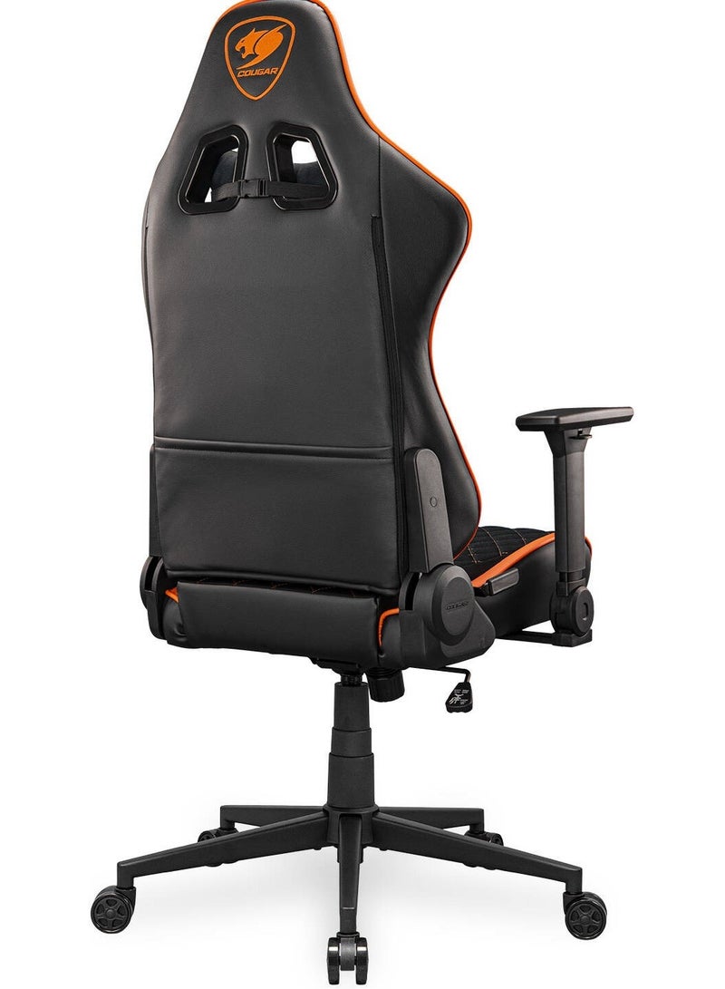 Cougar Armor One V2 F Gaming Chair, Woven Fabric Surface, 4D Folding Armrests, 155° Reclining, Piston Lift Height Adjustment, Up to 12kg Weight Support, Black / Orange | 3MA2FORB.0001