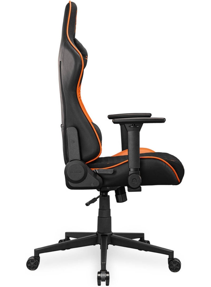 Cougar Armor One V2 F Gaming Chair, Woven Fabric Surface, 4D Folding Armrests, 155° Reclining, Piston Lift Height Adjustment, Up to 12kg Weight Support, Black / Orange | 3MA2FORB.0001