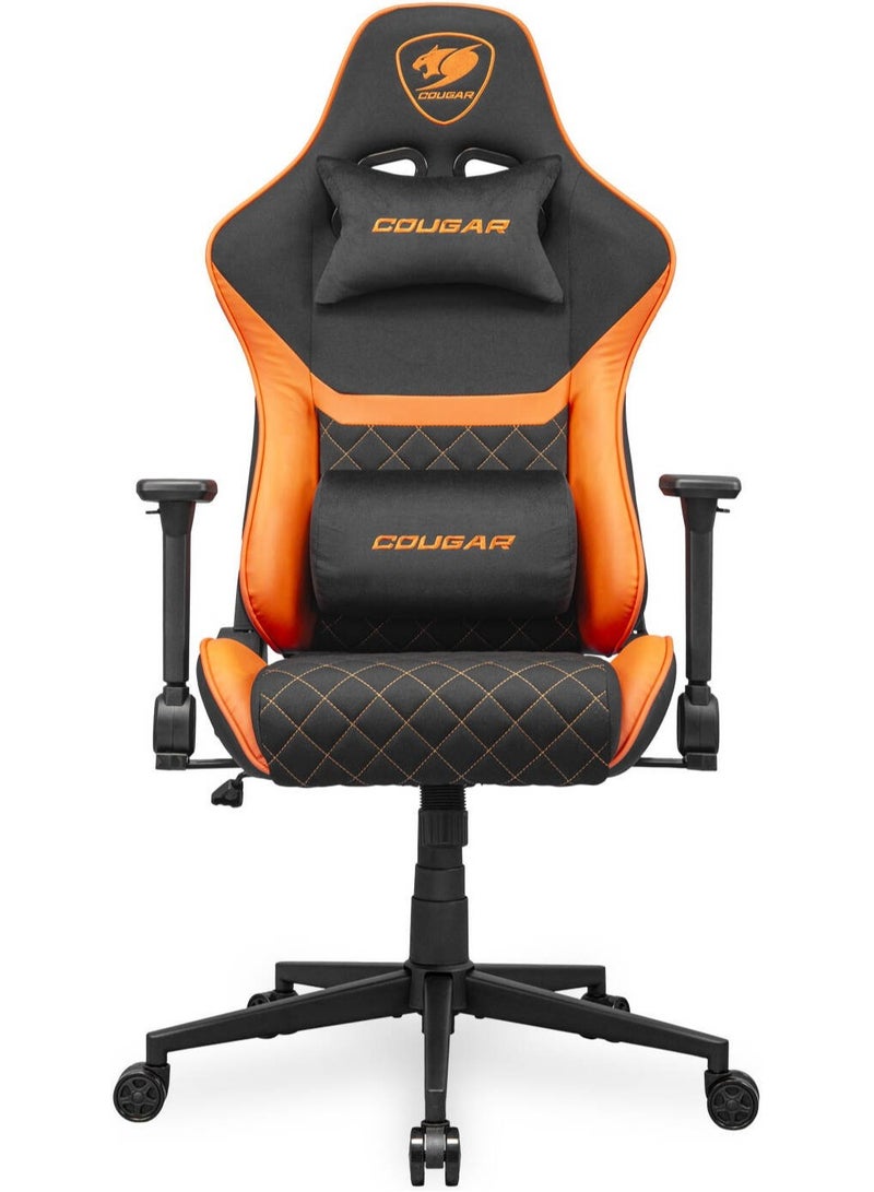 Cougar Armor One V2 F Gaming Chair, Woven Fabric Surface, 4D Folding Armrests, 155° Reclining, Piston Lift Height Adjustment, Up to 12kg Weight Support, Black / Orange | 3MA2FORB.0001