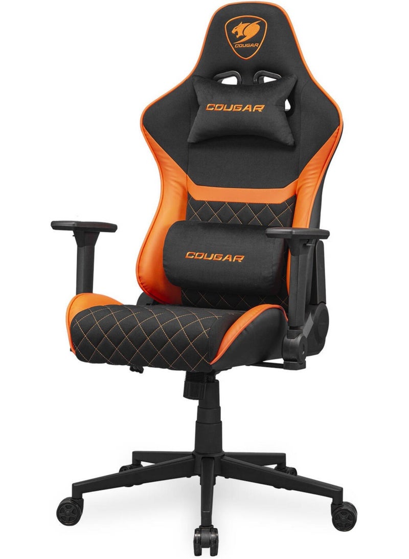 Cougar Armor One V2 F Gaming Chair, Woven Fabric Surface, 4D Folding Armrests, 155° Reclining, Piston Lift Height Adjustment, Up to 12kg Weight Support, Black / Orange | 3MA2FORB.0001