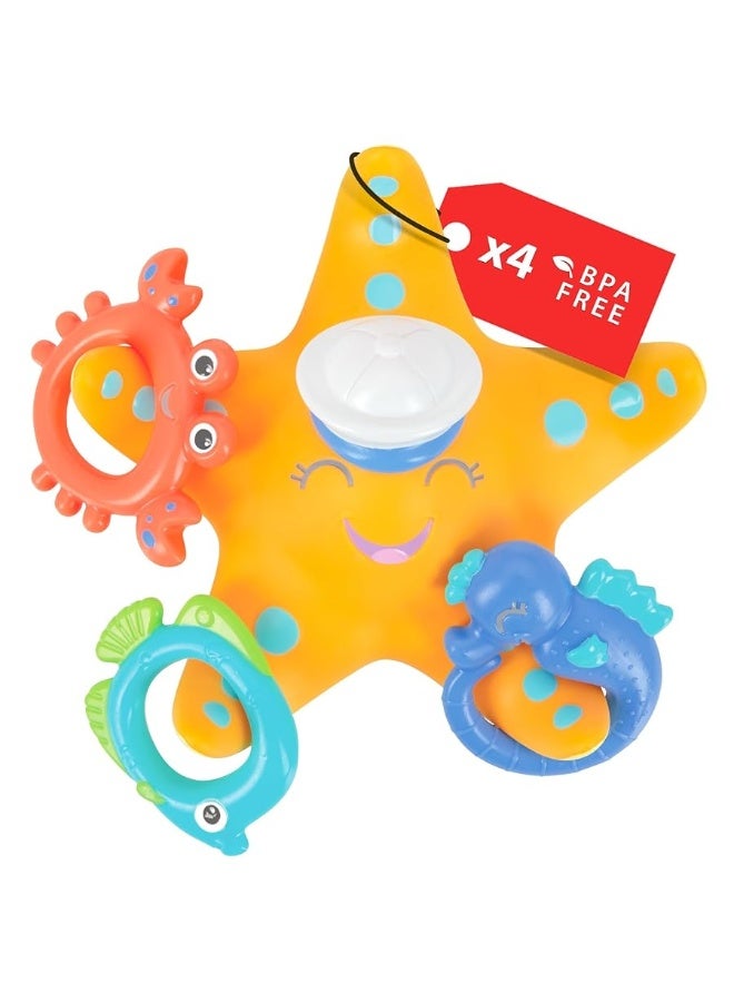 Nuby Starfish Ring Toss Bath Toy, Includes 3 Toss Rings (Crabfish, Tropical Fish and Seahorse)