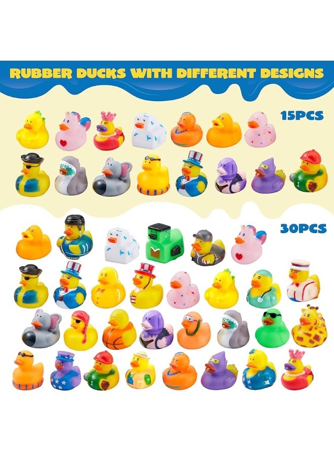 JOYIN 30 Pcs Rubber Ducks, Random Assortment Mini Rubber Duckie Toys with Mesh Carry Bag for Kids Baby Bath Shower Toys, Birthday Gifts, Summer Beach Pool Activity, Carnival, Holiday Party Favors