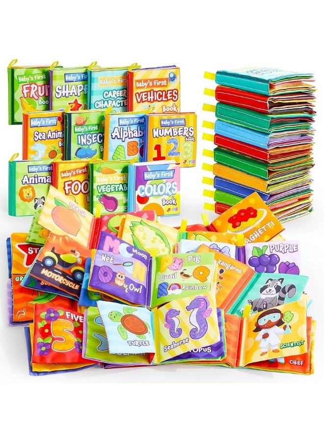 JOYIN 12 Pcs Bath Books, Nontoxic Fabric Soft Crinkly Cloth Books, Waterproof, Bathtub Pool and Early Education First Toys for Infant Newborn Baby Toddlers Kids Birthday Gifts