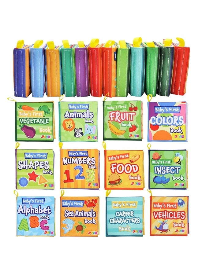 JOYIN 12 Pcs Bath Books, Nontoxic Fabric Soft Crinkly Cloth Books, Waterproof, Bathtub Pool and Early Education First Toys for Infant Newborn Baby Toddlers Kids Birthday Gifts