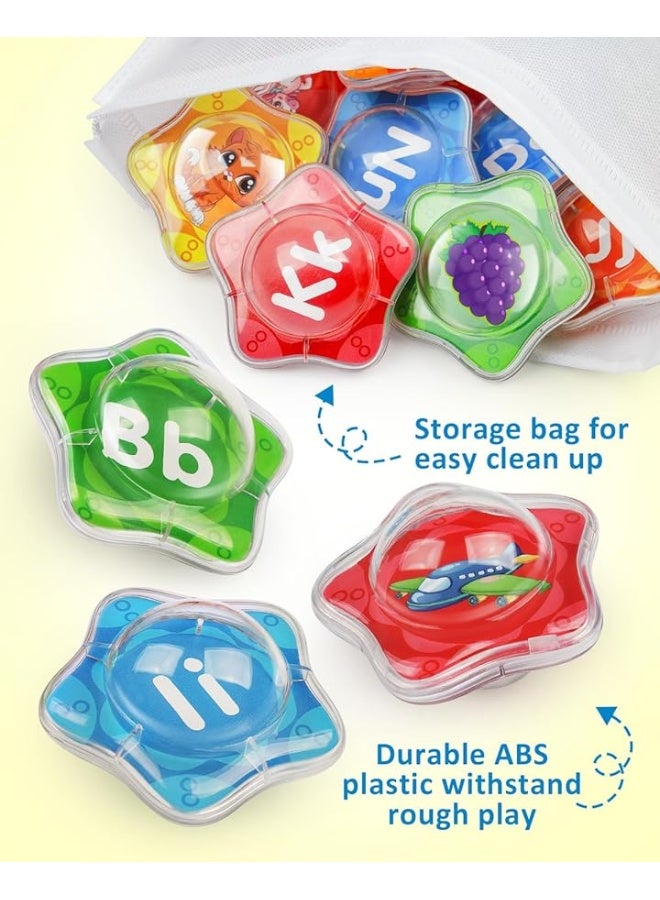 Coogam Starfish Floating Bath Toys, 26pcs Bathtub Alphabet Letters Set, Montessori Educational Water Pool Toy Learning Activities Shower Toy Gift for Preschool 2 3 4 5 Years Old Toddlers