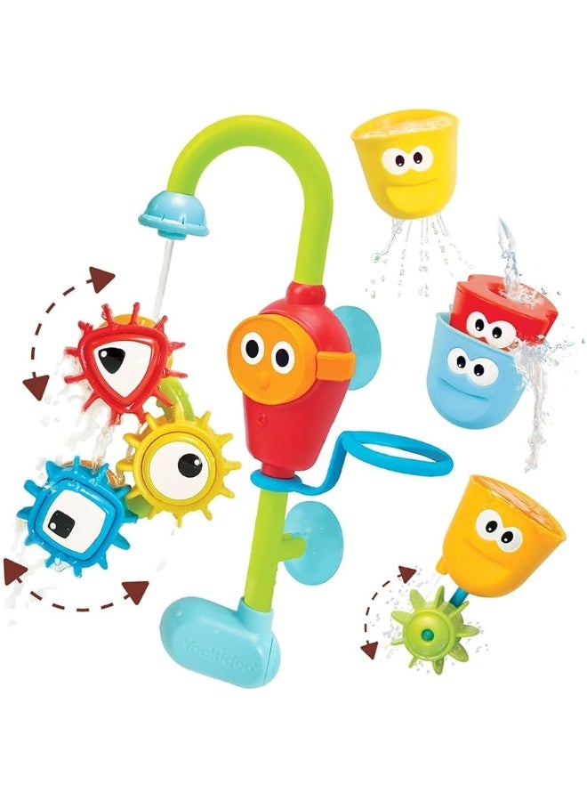 Yookidoo Bay Bath Toddler Toys (Ages 1-3) - 3 Stackable Cups, Spinning Gears, Hose & Spout for Water Play - Mold Free - Suction Cups Attach to Any Bath Tub or Shower - Spin N Sort Spout Pro