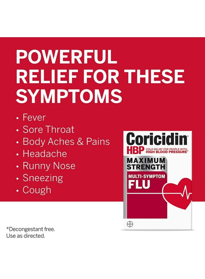 Maximum Strength Multi-Symptom Flu Tablets For Body Aches, Body Pains Cold And Cough Relief: Flu Medicine For Adults With High Blood Pressure - 24 Count