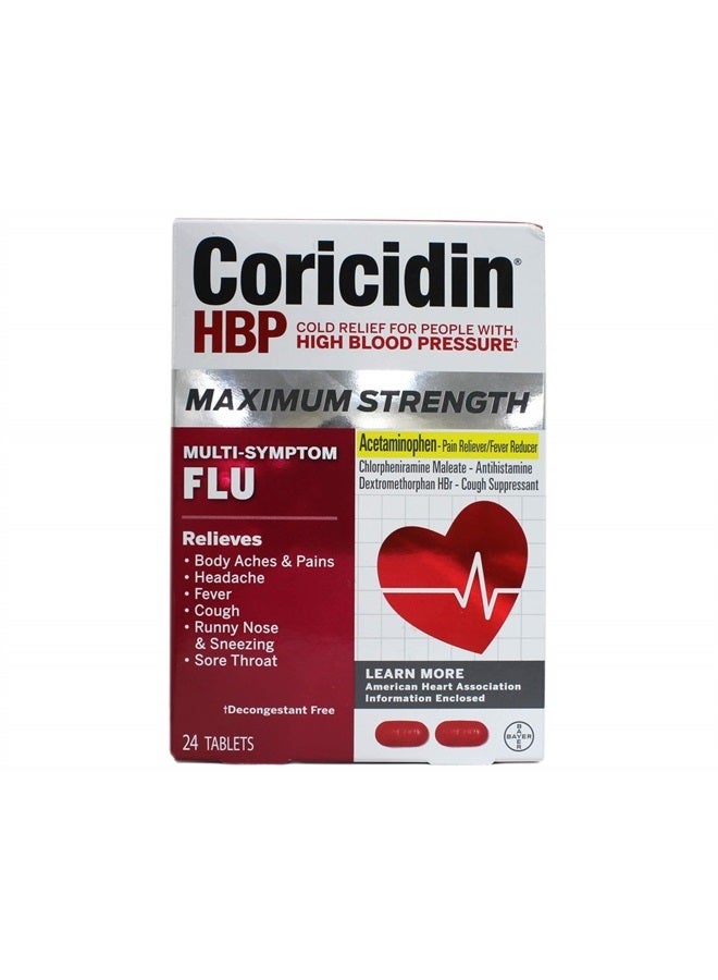 Coricidin Hbp Max Flu Dmx Size 24ct Maximum Strength Flu Relief Tablet