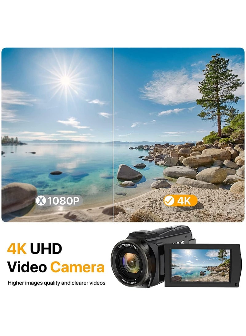 4K Video Camera Camcorder 48MP Ultra HD Video Camera WiFi Vlogging Camera for YouTube 16X Digital Video Camera with Microphone 6-Axis Anti-Shake IR Night Vision Video Recorder(Newest 4K Plus)