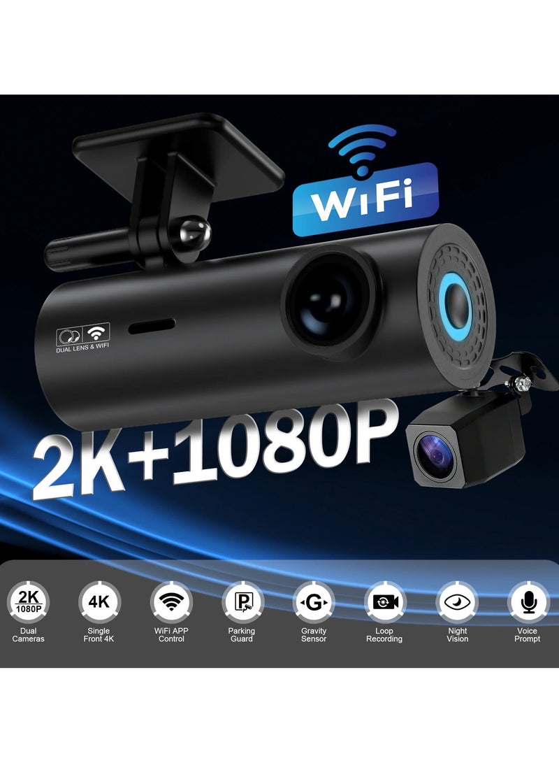 2K Car Dash Cam Mini Wifi Dvr Camera 24H Parking Monitor Front Rear Dual Dvrs Auto Video Recorder