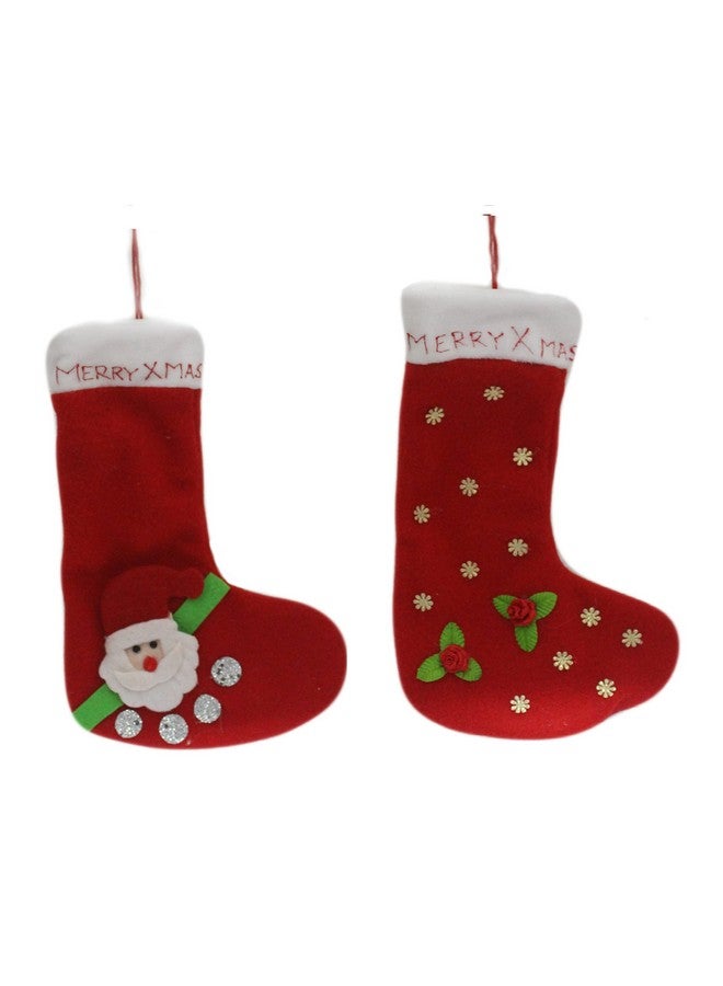 Merry Christmas Santa Claus Soft Sock For Xmas Tree Kids Christmas Birthday Gift (Color: Red ; Size: 25 Cm) (Set Of 2)