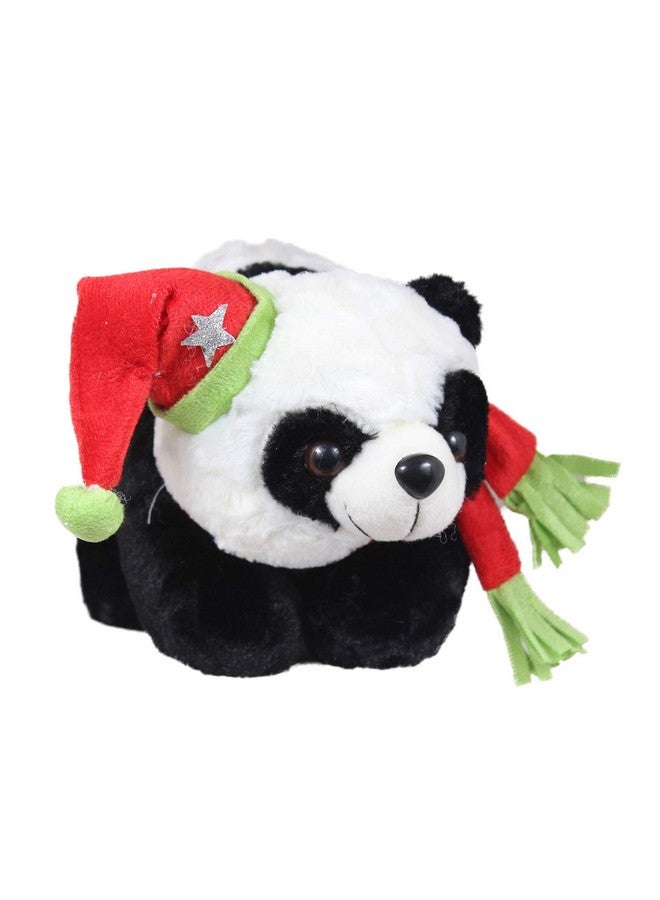 Santa Claus Christmas Panda With Muffler Plush Animal Soft Toy Soft Stuffed Christmas Gift For Kids (Color: Black & White Size:26 Cm)