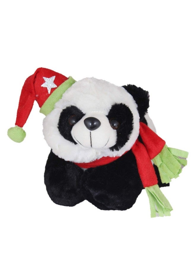 Santa Claus Christmas Panda With Muffler Plush Animal Soft Toy Soft Stuffed Christmas Gift For Kids (Color: Black & White Size:26 Cm)