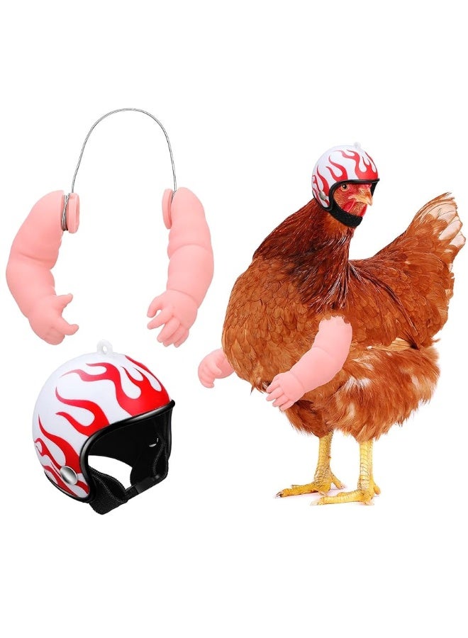 2 Pieces Chicken Toys Include Chicken Doll Arms and Chicken Helmet Pet Safety Helmet for Chickens Hens Cocks