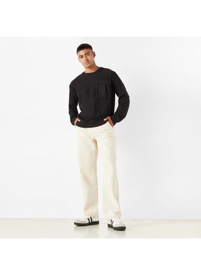 Lee Cooper Textured Sweatshirt with Chest Pocket and Long Sleeves