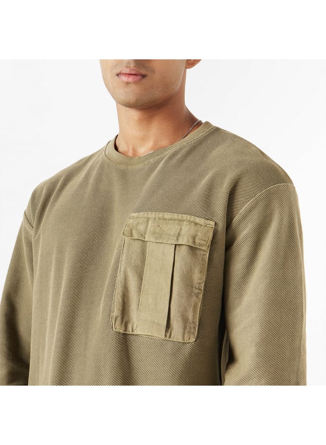 Lee Cooper Textured Sweatshirt with Chest Pocket and Long Sleeves