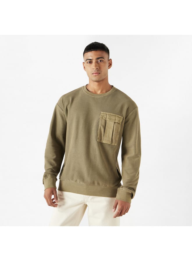 Lee Cooper Textured Sweatshirt with Chest Pocket and Long Sleeves