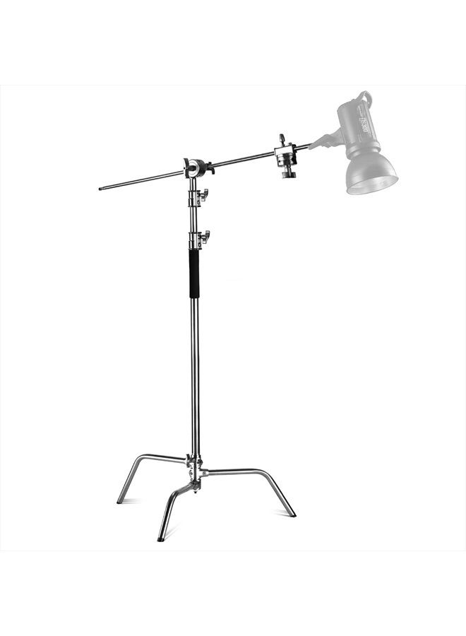 NEEWER Pro 100% Stainless Steel Heavy Duty C Stand with Boom Arm, Max Height 10.5ft/320cm Photography Light Stand with 4.2ft/128cm Holding Arm, 2 Grip Head for Studio Monolight, Softbox, Reflector