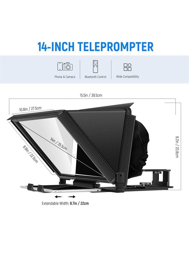 NEEWER X12 Aluminum Teleprompter with RT-110 Remote Control (Connected via Bluetooth on NEEWER Teleprompter App) & Carry Case, Compatible with iPad, iOS/Android Tablets, Smartphones, DSLRs (Black)