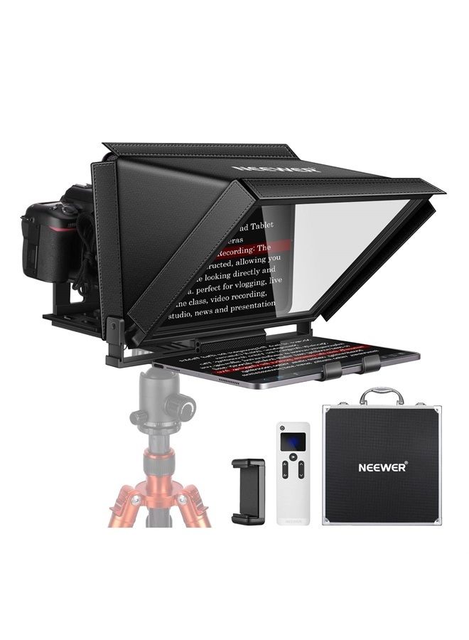 NEEWER X12 Aluminum Teleprompter with RT-110 Remote Control (Connected via Bluetooth on NEEWER Teleprompter App) & Carry Case, Compatible with iPad, iOS/Android Tablets, Smartphones, DSLRs (Black)