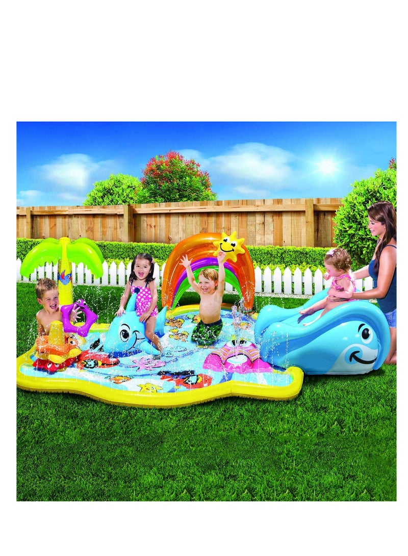 BANZAI Splish Splash Water Park JR, Length: 90 in, Width: 52 in, Height: 24 in, Junior Inflatable Outdoor Backyard Water Splash Toy, Multicolor