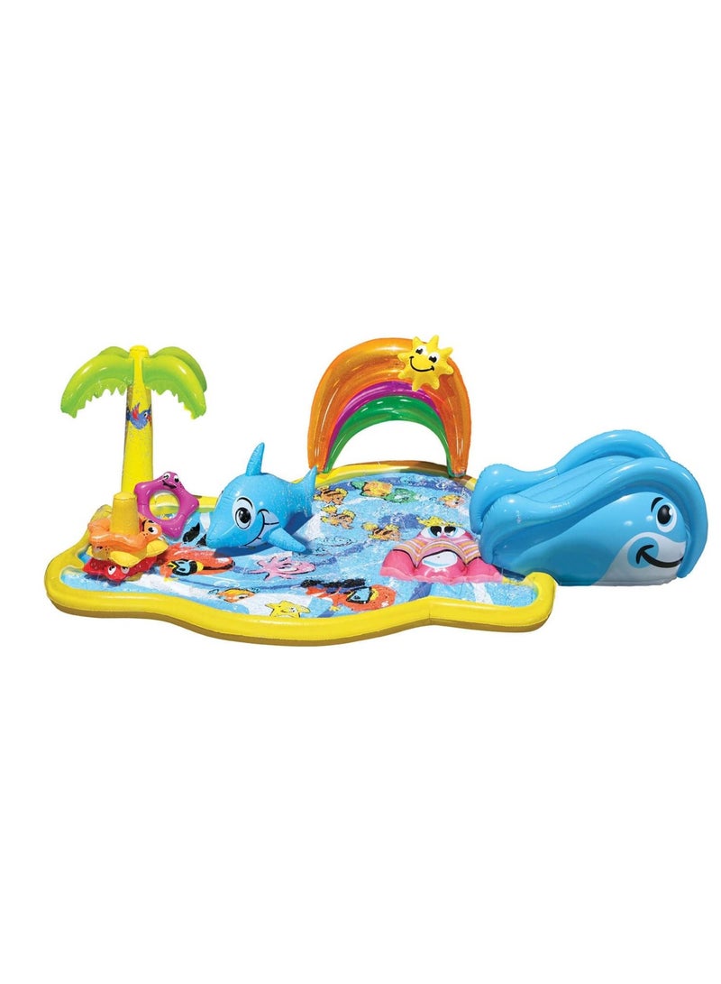 BANZAI Splish Splash Water Park JR, Length: 90 in, Width: 52 in, Height: 24 in, Junior Inflatable Outdoor Backyard Water Splash Toy, Multicolor