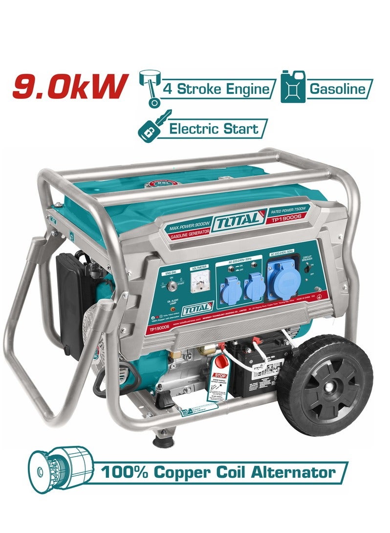 Super Total 9kW Portable Gasoline Generator - 4-Stroke Engine, Electric & Recoil Start, 25L Fuel Tank, Air-Cooled, Includes Accessories - Portable Power Solution for Home, Camping & Job Sites