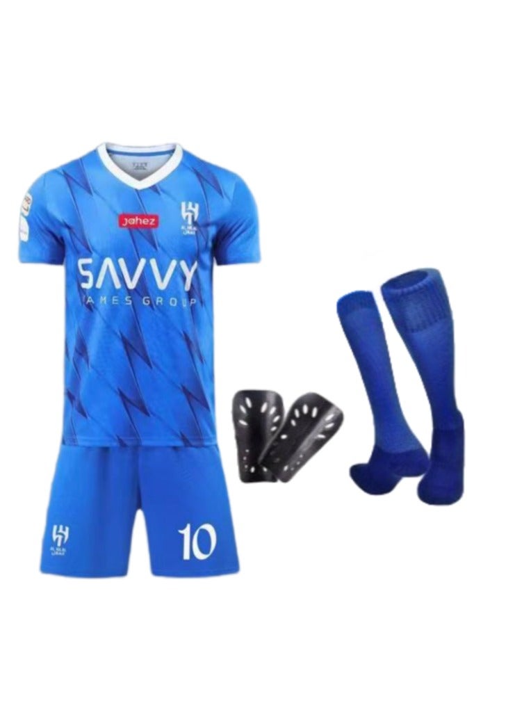 4-Piece Football Jersey No. 10 Star + Socks + Protective Gear Football Team Jersey