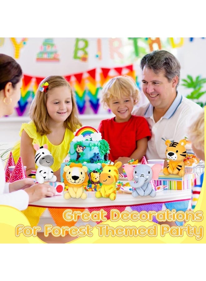 6 Pcs Mini Stuffed Forest Animals Jungle Bulk Plush Animal Toys 4 Inch Cute Plush Elephant Lion Giraffe for Baby Shower Christmas Birthday Gift Stuffer Animal Themed Party Decoration